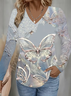 Women Butterfly Long Sleeve Tee T-shirt V Neck Printing Casual Spring/Fall Graphic Tee Top