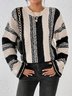 Women Striped Split Joint Winter Casual Long Sleeve Crew Neck Sweater