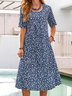 Floral Printed Crew Neck Pockets Short Sleeve Casual Midi Shirt Dress