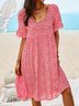 JFN V Neck Floral Beach Vacation Casual Mini Smock Dress