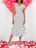 Polka Dots A-Line V Neck Short Sleeve Weaving Dress