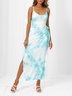 Casual Spaghetti Cold Shoulder Ombre/tie-Dye Knitting Dress