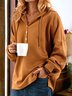 Women's Solid Color Hooded Button Drawstring Sweatshirt